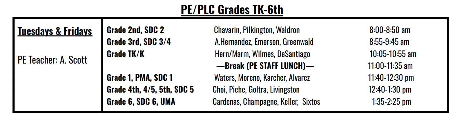 24/25 PE Schedule